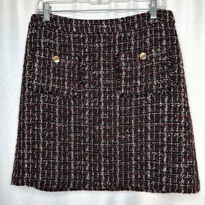 Loft Tweed Wool Blend Mini Skirt Preppy Academia, Size 8 Lined Gold Hardware